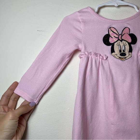 Disney | Minnie Mouse Sequin Embellished Roll Tab Sleeve Dress Light Pink 9-12m - Picture 4 of 9